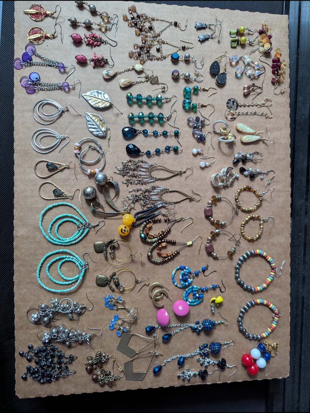 Used- Assorted Women's Beaded and Metal Earrings - Turquoise, Pink, Blue, Gold
